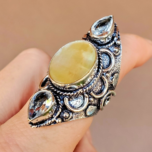 New Abalone Shell & White Topaz 925 Silver Statement Ring. - Picture 6 of 13